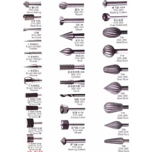 1MM Jewelry Tool Steel Burs Series Bearing Cutters Carbide Tools 2.35mm Shank 6PCS /lot