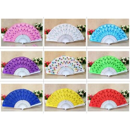 100pcs/lot Elegant &Fashion Sequins Embroidery hand fan Sapphire blue Craft Fan wedding bridal shower favor party gift