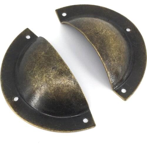 2pcs Retro Metal Kitchen Drawer Cabinet Door Handle 88mm* 45mm Vintage Style Cup Shell Drawer Pull Handle Bronze Color
