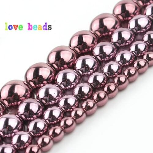 3/4/6/8/10mm Smooth Purple Hematite Stone Beads Natural Stone Round Spacer Bead For Jewelry Making DIY Bracelet Necklace 15"