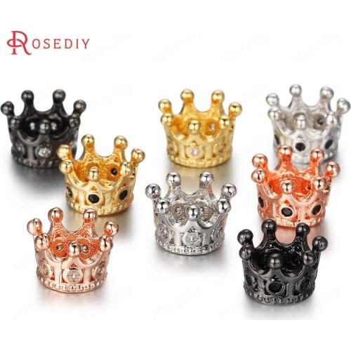 37328)12PCS 10.5x7MM Brass and Zircon Crown Spacer Beads Bracelets Beads Jewelry Making Supplies Diy Findings Accessories