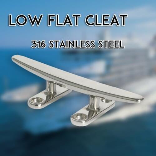 4/5/6/8 inch 316 Stainless Steel 4 Hole Low Flat Cleat Hardware For Marine Boat Deck Rope Tie for Industrial Uses Plus Aviaries