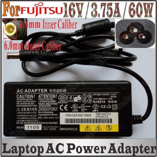DHL Shipping, 16V 3.75A 6.5mm*4.4mm with pin inside AC Power Laptop Adapter For fujitsu C-4120 PenCentra 200 Stylistic 1200 60W