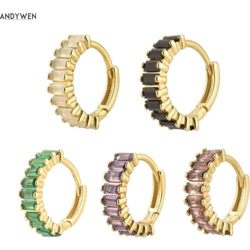ANDYWEN 925 Sterling Silver Colorful Zircon Hoops Circle Pendiente Luxury Piercing Earring Loops Round Ovals Rock Punk Jewelry