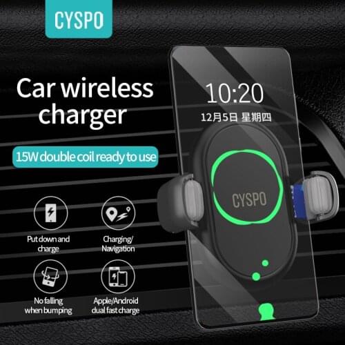 CYSPO 15W Car Wireless Charger 7.5W Fast Charging for iPhone, Cableless Charging Quick USB Port for iPhone SE Fast Charge Holder