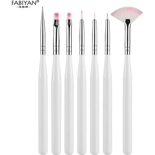 7PCS White Brush Painting Drawing Design Pen Polish Gel UV Tools Nail Art Manicure Set Kit Wholesale Professional