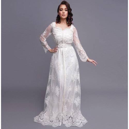 White Prom Dresses Moroccan Caftan Evening Dress A-line Floor Length Summer Dress Applique Lace Custom Made Plus Size