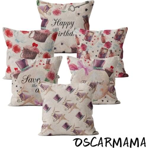 Alice in wonderland Cartoon Easter Bunny Flower Cushion Cover Patterned Throw Pillow Case 45*45 40*40 Sofa Chair Home Decor