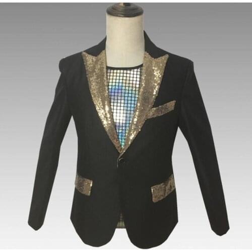 Black singers sequins blazer men suits designs jacket mens stage clothes dance star style dress punk rock masculino homme