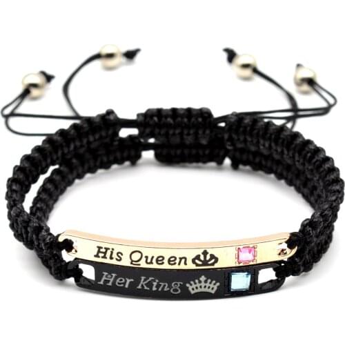 His Queen Her King Beast Beauty Plate Bracelets Handmade Braided Rope Wrist Bangle for Men Women Friendship Couple Bracelet