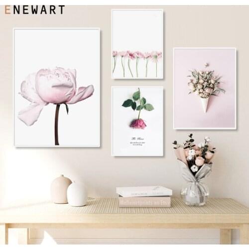 Pink Water Lily Blossom Canvas Painting Posters and Prints Rose Flower Wall Art Picture for Women Living Room Home Decoration