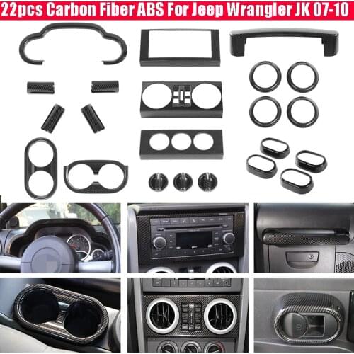 22PCS Carbon Fiber ABS Interior Decorative Trim Kit For Jeep Wrangler JK 2007-2010