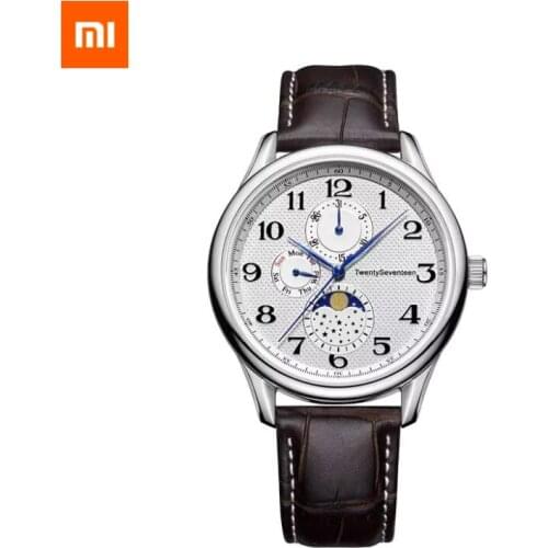 New Xiaomi TwentySeventeen Moon Phase Quartz Watch Imported Movement Moon Phase Display Multi-function Dial Leather Strap