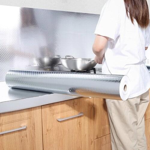 Kitchen Oil-proof Self Adhesive Stickers Stove Anti-fouling High-temperature Aluminum Foil Wallpaper Cabinet Film DIY Paper