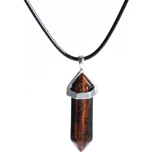 Fashion Charms Natural Tigers Eye Stone Hexagon Crystal Pillar Shape Pendant Necklace Jewelry DZ0112b