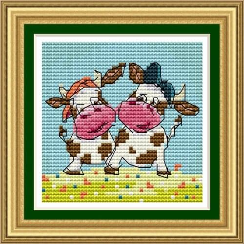 KTN002 Stich Cross Stitch Kits Craft Packages Cartoon Cow Counted New Designs Needlework Embroidery Cross-Stitching Painting