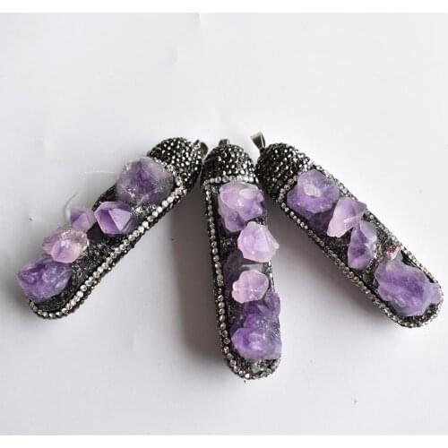 2020 New Hot Fashion natural stone Amethysts 70x20mm Necklace Pendant for jewelry making wholesale 3pcs/lot free shipping
