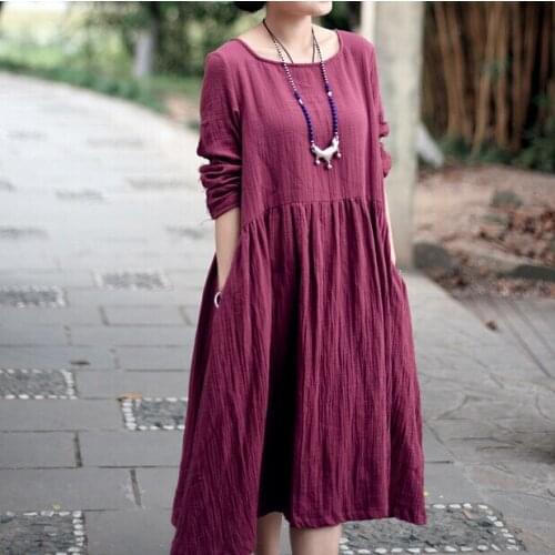 2020 New women Spring Autumn cotton linen dress,loose casual long sleeve dress,Large size comfortable dress Vestidos S-5XL 6XL