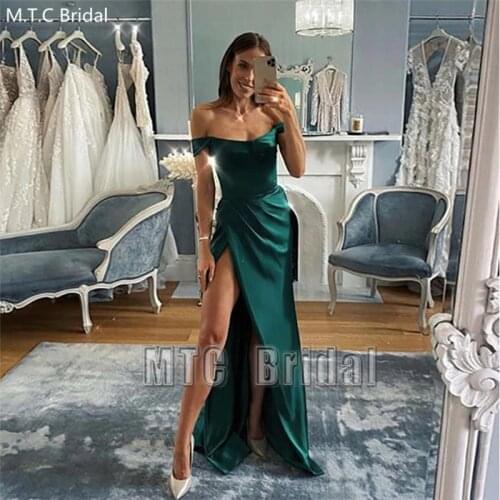 New Green Long Prom Dresses High Slit Off The Shoulder Sexy Occasion Dress For Women Plus Size Evening Party Gowns Customize