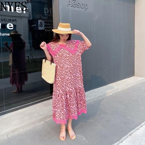 NYFS 2021 New Korean Fashion Loose Patchwork Hem Lace Woman Dress Vestidos Robe Elbise Fashion Summer Dress