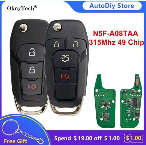 OkeyTech 315Mhz 49 Chip Flip Remote Control Car Key Fob For Ford F150-F550 Fusion Explorer Escort FCC ID:N5F-A08TAA 3/4 Buttons