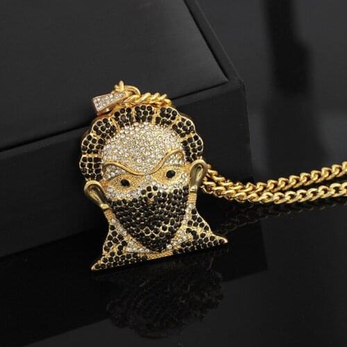 3pcs Fashion Golden Full Rhinestone Masked Men Head Pendant Necklace For MenS Hip Hop Party Jewelry Best Gift