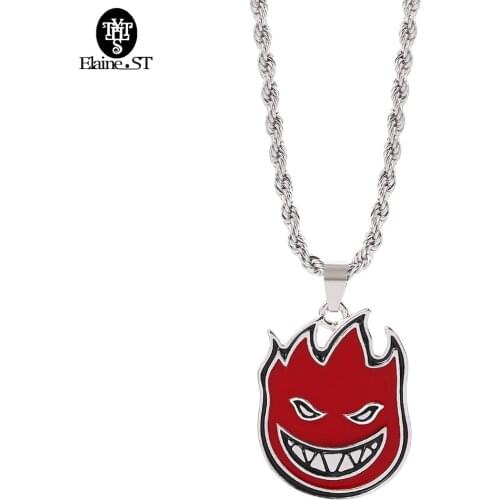 Wholesale Retro Hip-Hop Style Necklace Red Flame Man Cute Metal Pendant Punk Style Men And Women Jewelry For Firefighters