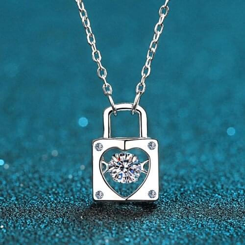 Passed Diamond Test 925 Sterling Silver Perfect Cut 0.3 Ct Heart Moissanite Lock Pendant Necklace Women Wedding Lovely Gift
