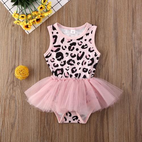 Pudcoco Newborn Baby Girl Clothes Leopard Print Tulle Sleeveless Romper Jumpsuit Outfit Cotton Clothes