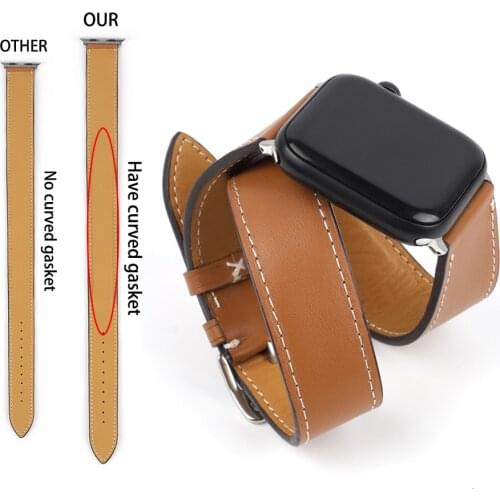 Double Tour Extra-long Leather Loop Apple Watch Band 44mm 40mm 42mm 38mm iWatc Band Series 6 5 4 2 3 1 SE Genuine Bracelet Strap