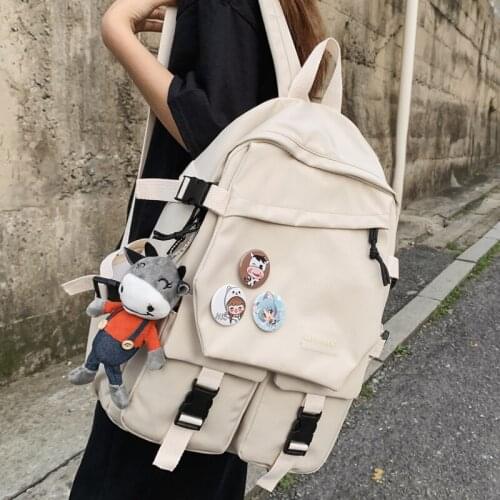 JULYCCINO Lovely Nylon Solid Color Backpack Women Waterproof Buckle Student School Bags for Teenage Girl Cute Travel Rucksack