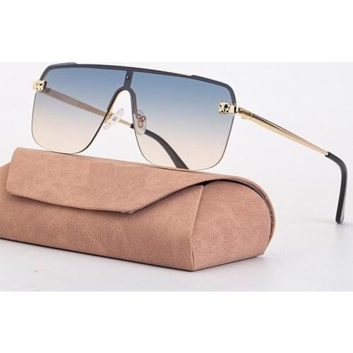 Women Retro Square Sunglasses Men Leopard Steampunk Sun Glasses Men Women Oversized Shades Metal Half Frame Eyewear UV400 Oculos