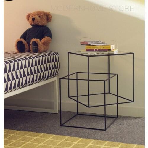 Modern Nordic Loft fashion Glass Top Square Black Indoor outdoor Small size special design Sofa Side Bed Side Corner Table 1PC