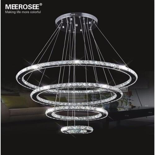 MEEROSEE LED Chandelier Modern Stainless Steel Crystal Light led Kroonluchter Hanging Lamp 4 Rings DIY Design Diamond Chandelier