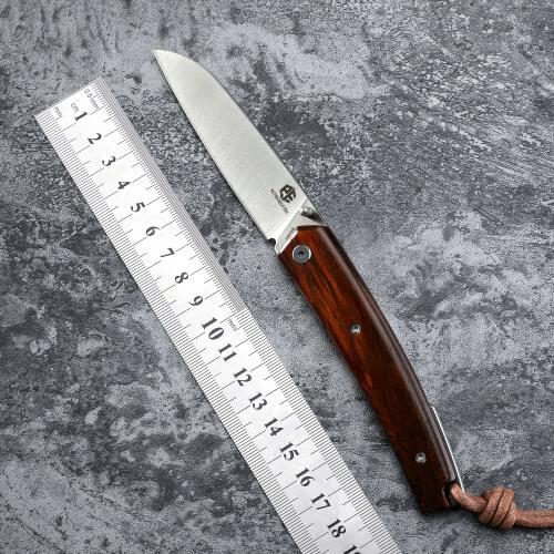 PF719 Petrified fish 12C27N steel tactical folding knife wooden handle ball bearing camping pocket hunting peeling edc tools
