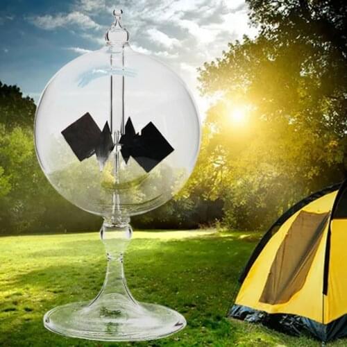 Crookes Radiometer Handmade Solar Power Glass Windmill with 4 Spinning Vanes Desk Toys Home Office Decoration Gift