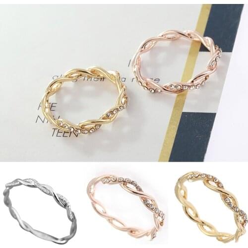 Twist Rhinestone Ring Rose Gold Wedding Ring Womens Jewelry Engagement Gift New Fashion Bague Femme Wowen Girls Crystals Rings
