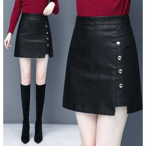 Leather Pu skirt womens short skirt autumn winter new slim A-line skirt large size high waist hip skirt winter one step skirt