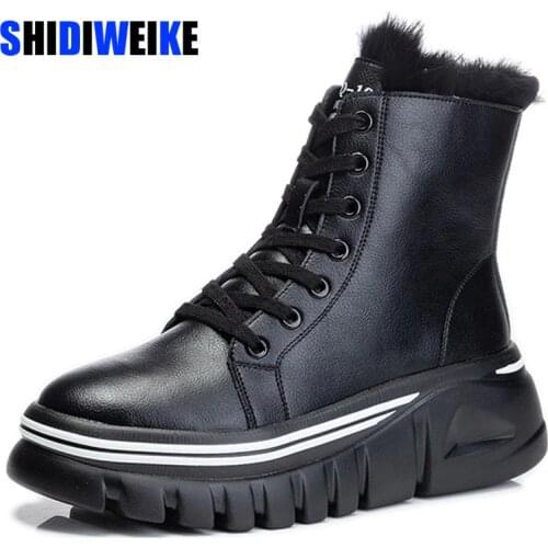 Handmade Genuine Leather Women Boots Rabbit Fur Platform Ankle Boots Women Snow Boots Winter Warm Casual Shoes Botas Mujer AD524