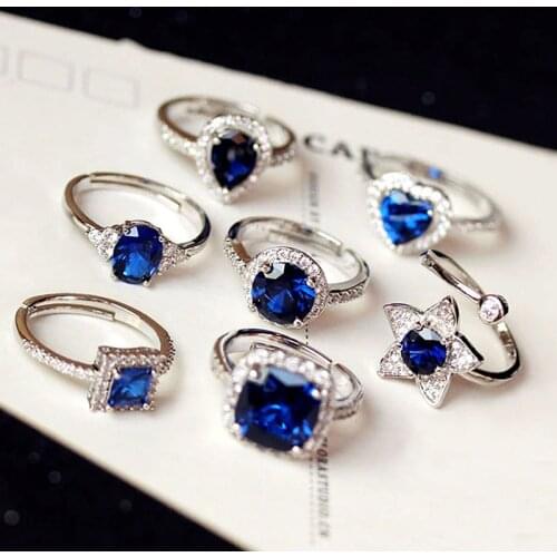 Vintage Rings For Women S925 Sterling Silver Blue Gemstone Adjustable Ring Bridal Wedding Fine Jewelry Accessories Drop Shipping