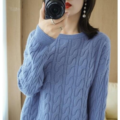 Winter padded round neck sweater women 100% pure cashmere sweater women twist knit bottoming warm pullover