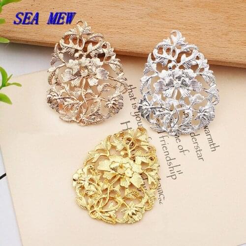 10PCS 38*48.5mm Metal Zinc Alloy Water Drop Flowers Connector Charm For DIY Jewelry Making