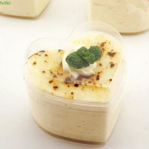 20pcs High quality transparent hard plastic cups heart shape love baking package pudding jelly ice cream dessert cup with lid