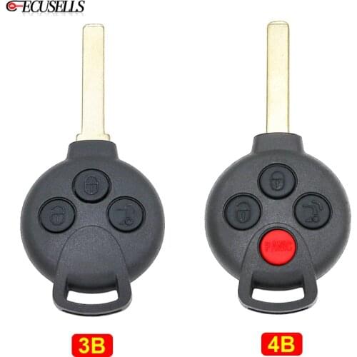 3/4 Button Remote Key Shell Case Smart Car Key Housing for Mercedes Benz for Smart Fortwo 2008 2009 2010 2011 2012 Uncut Blade