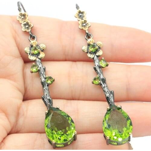 39x21mm 10g Women Black Gold Color Earrings Gothic Black Jewelry Multi Color Created Green Peridot Pink Tourmaline Hiphop