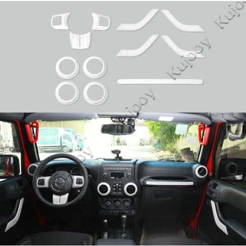 White ABS Dashboard Steering Wheel Air Vent Door Handle Decor Cover Frame Trim for Jeep Wrangler 4-Door 2011-2016
