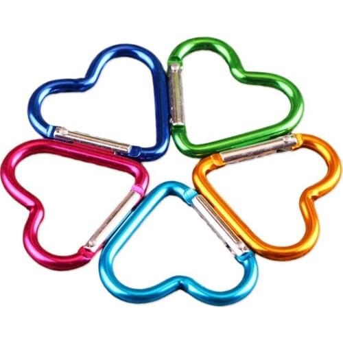 2Pcs Heart-shaped Aluminum Carabiner Keychain Outdoor Travel Camping Keyring Hook Water Bottle Hanging Buckle Household products