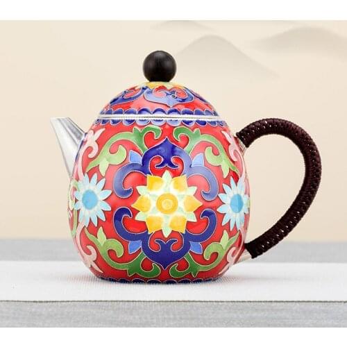 Sterling silver 999 bubble teapot, dragon egg cloisonne, old-fashioned retro Kung fu tea set, handmade silver teapot