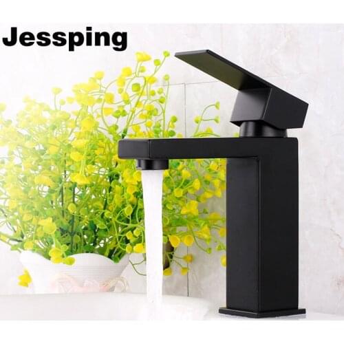 Black color square design bathroom basin faucet hot and cold water