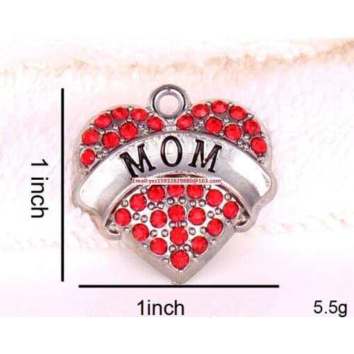 Zinc studded with sparkling red crystals MOM Heart Pendant(P500123)